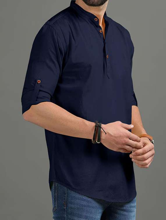 men solid mandarin neck short kurta - 22325407 -  Standard Image - 1