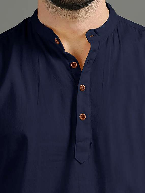men solid mandarin neck short kurta - 22325407 -  Standard Image - 4