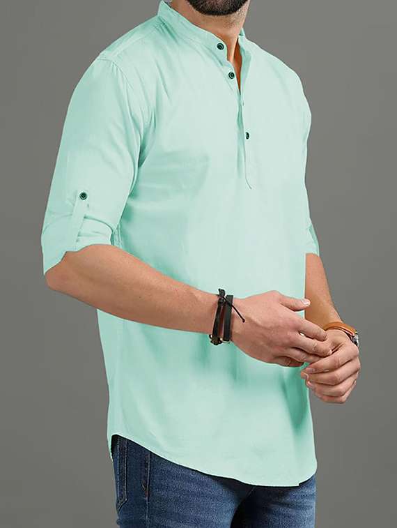 men solid mandarin neck short kurta - 22325411 -  Standard Image - 1
