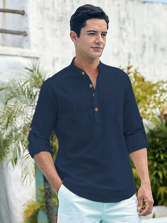 men solid mandarin neck short kurta - 22325423 -  Standard Image - 1