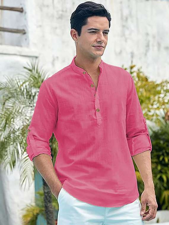 men solid mandarin neck short kurta - 22325426 -  Standard Image - 1