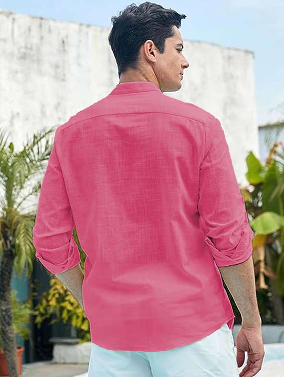 men solid mandarin neck short kurta - 22325426 -  Standard Image - 4