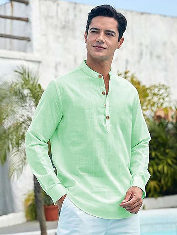men solid mandarin neck short kurta - 22325427 -  Standard Image - 1