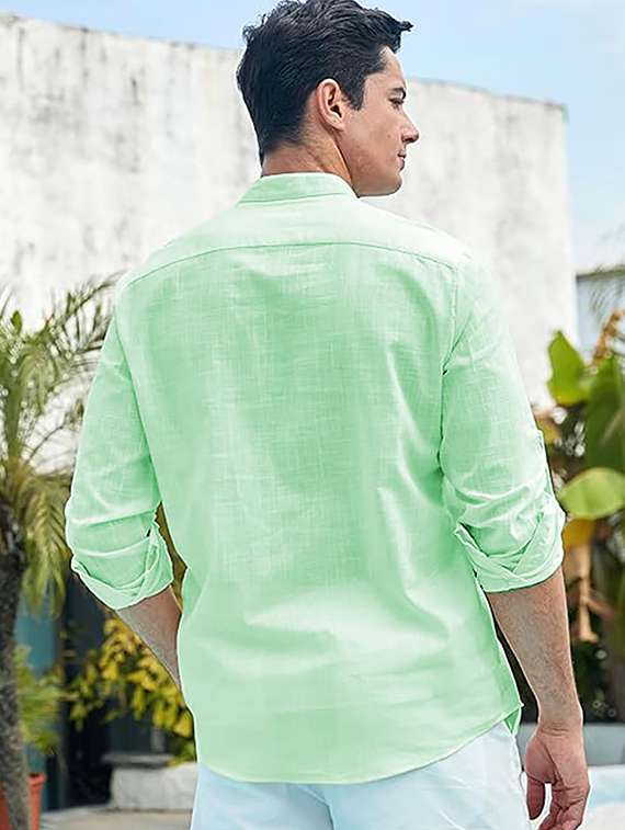 men solid mandarin neck short kurta - 22325427 -  Standard Image - 4