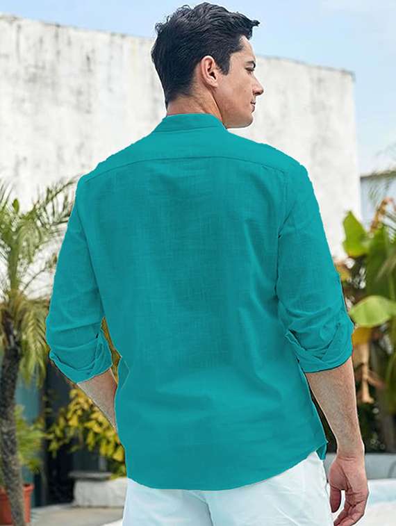 men solid mandarin neck short kurta - 22325430 -  Standard Image - 4