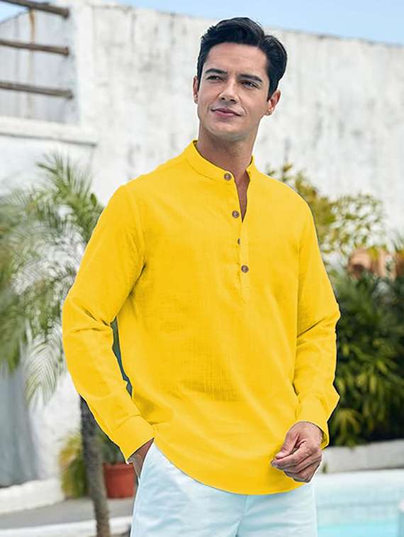 men solid mandarin neck short kurta - 22325432 -  Standard Image - 1