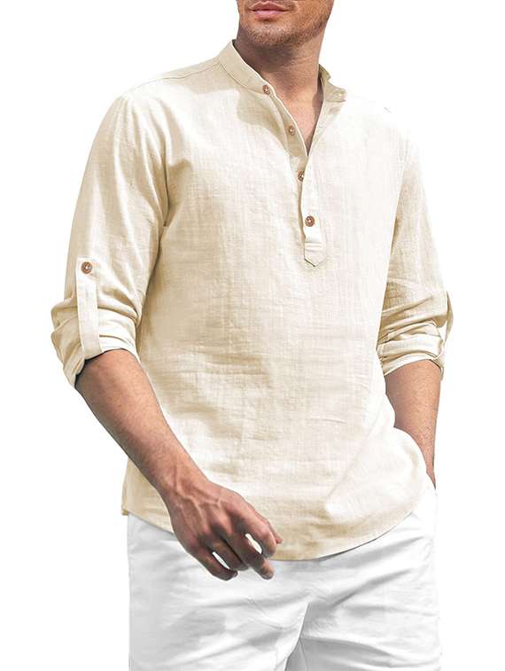 men solid mandarin neck short kurta - 22325433 -  Standard Image - 1