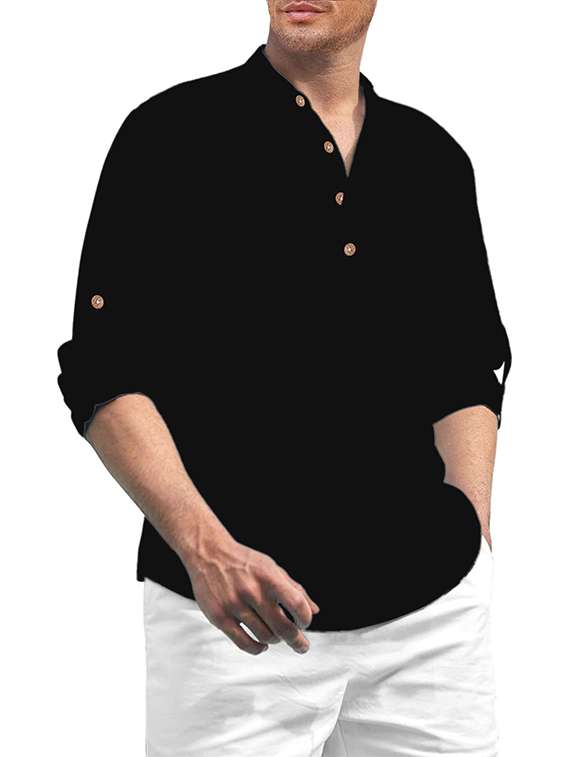 men solid mandarin neck short kurta - 22325434 -  Standard Image - 1