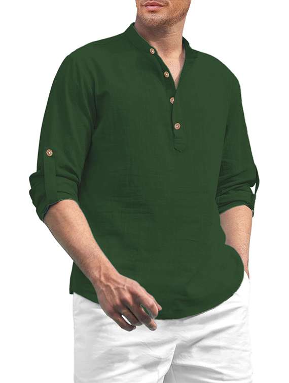 men solid mandarin neck short kurta - 22325437 -  Standard Image - 1