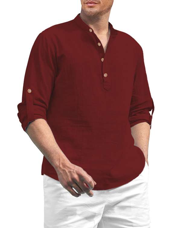 men solid mandarin neck short kurta - 22325438 -  Standard Image - 1