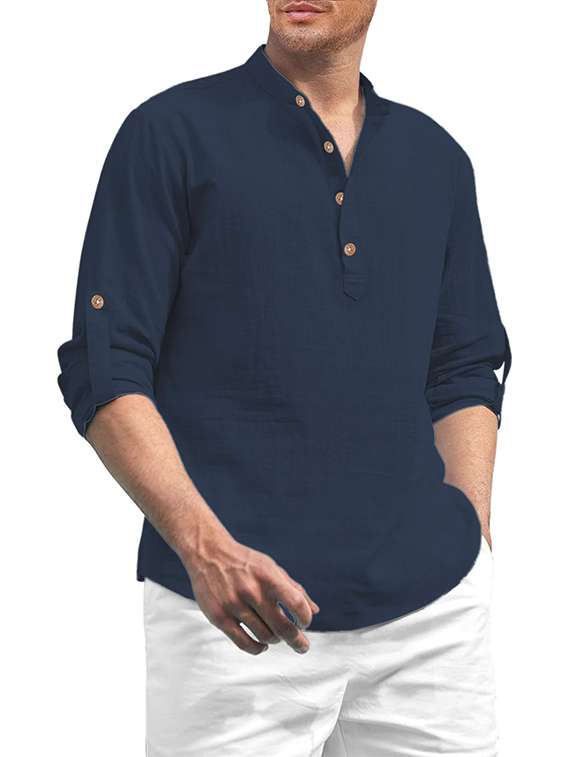 men solid mandarin neck short kurta - 22325439 -  Standard Image - 1