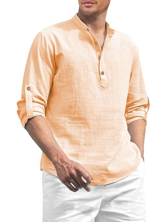 men solid mandarin neck short kurta - 22325440 -  Standard Image - 1