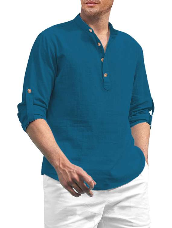 men solid mandarin neck short kurta - 22325444 -  Standard Image - 1