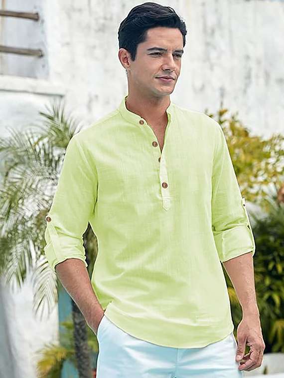 Men Solid Mandarin Neck Short Kurta - 22325451 -  Standard Image - 1