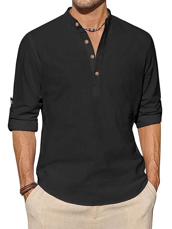 men solid mandarin neck short kurta - 22325517 -  Standard Image - 1