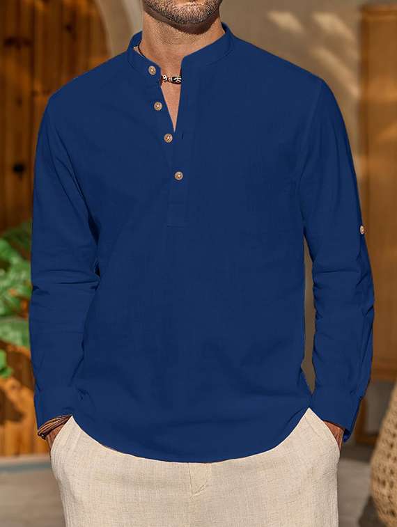 men solid mandarin neck short kurta - 22325527 -  Standard Image - 1