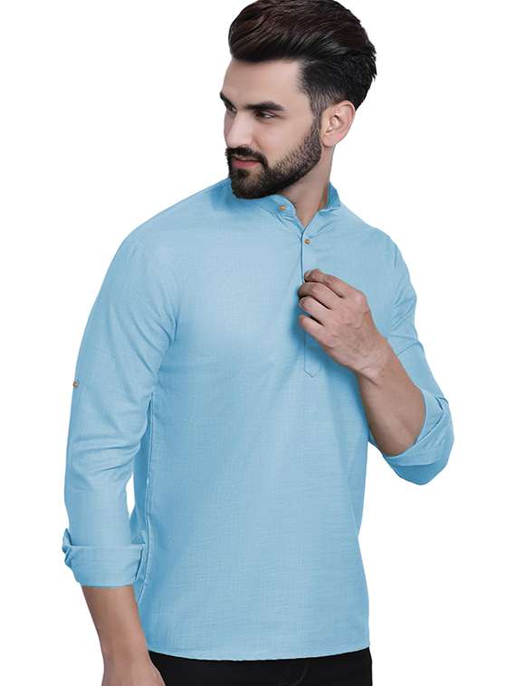 men pack of 2 solid mandarin neck short kurta - 22325543 -  Standard Image - 1