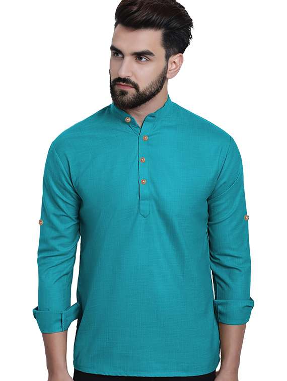men pack of 2 solid mandarin neck short kurta - 22325544 -  Standard Image - 1