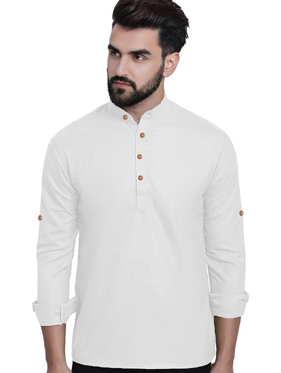 men pack of 2 solid mandarin neck short kurta - 22325545 -  Standard Image - 1