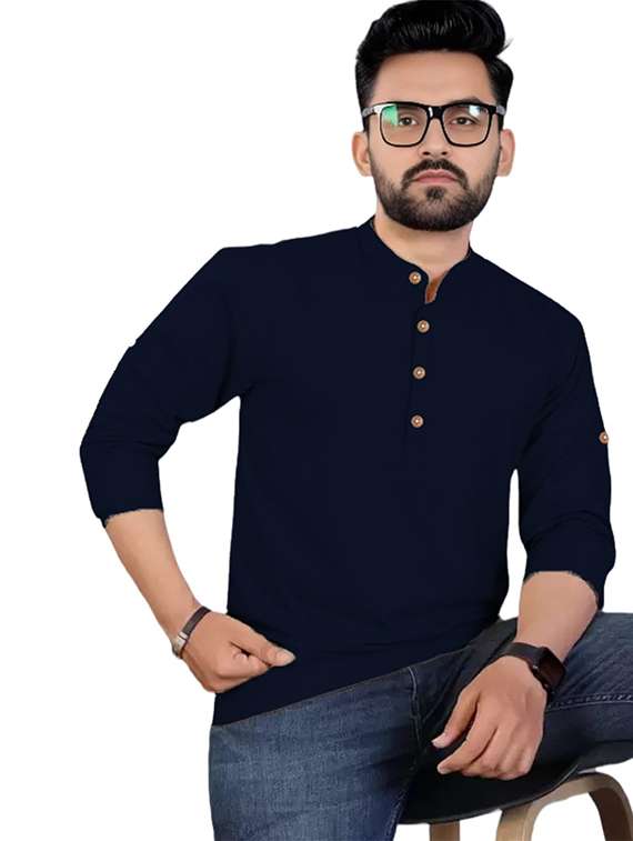 men pack of 2 solid mandarin neck short kurta - 22325551 -  Standard Image - 1