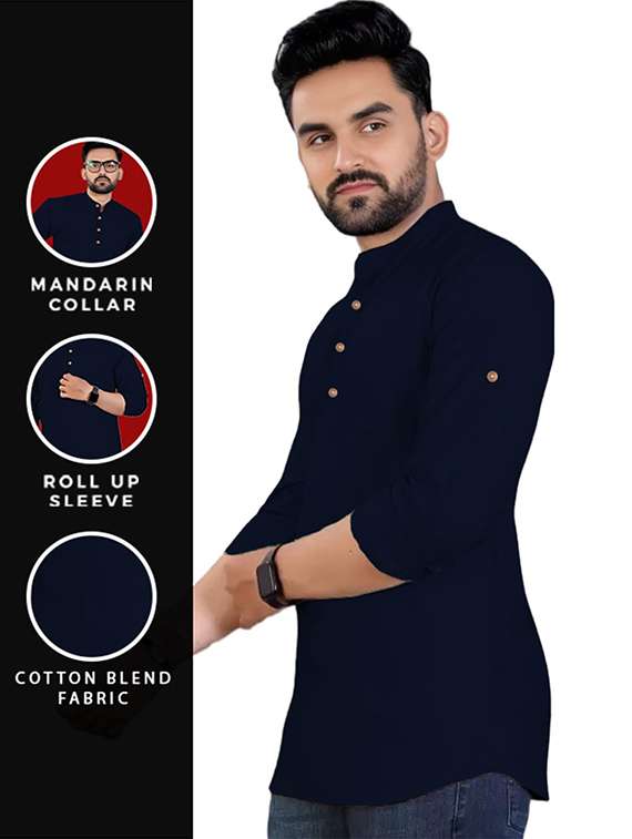 men pack of 2 solid mandarin neck short kurta - 22325551 -  Standard Image - 4