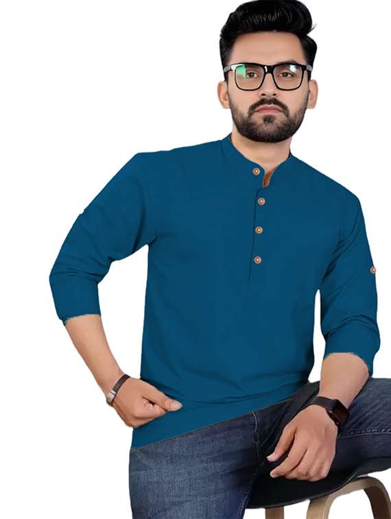 men pack of 2 solid mandarin neck short kurta - 22325557 -  Standard Image - 1