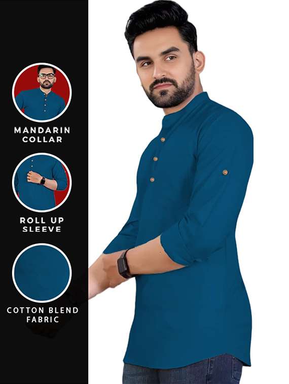 men pack of 2 solid mandarin neck short kurta - 22325557 -  Standard Image - 4