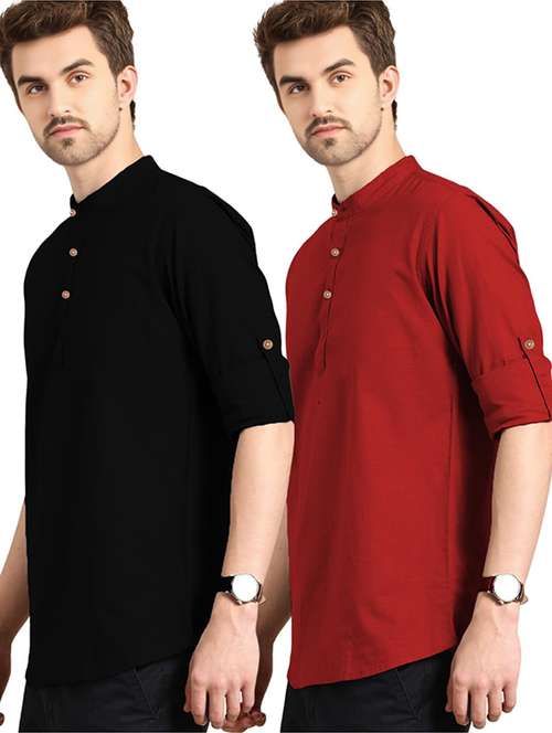 Men Pack Of 2 Solid Mandarin Neck Short Kurta