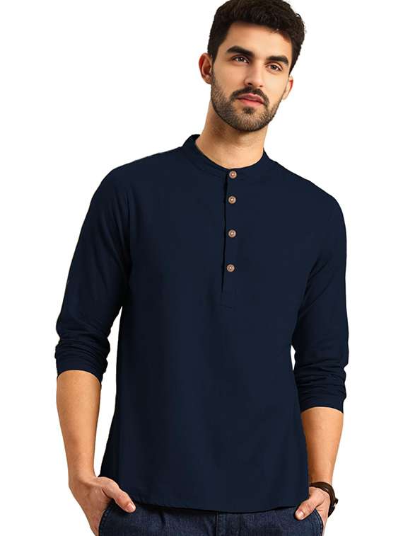 Men Pack Of 2 Solid Mandarin Neck Short Kurta - 22325599 -  Standard Image - 1