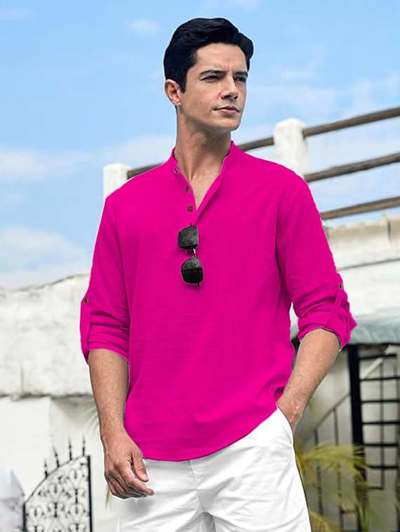 men pack of 2 solid mandarin neck short kurta - 22325635 -  Standard Image - 1