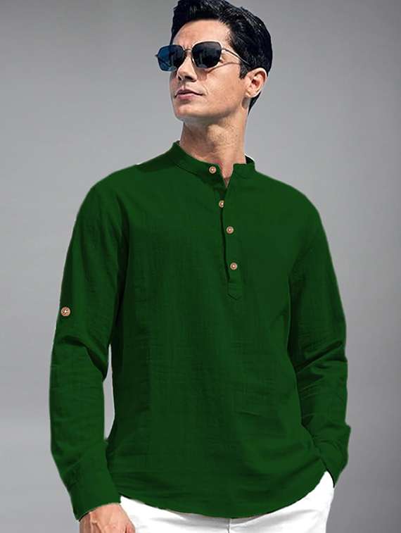 men solid mandarin neck short kurta - 22325955 -  Standard Image - 1