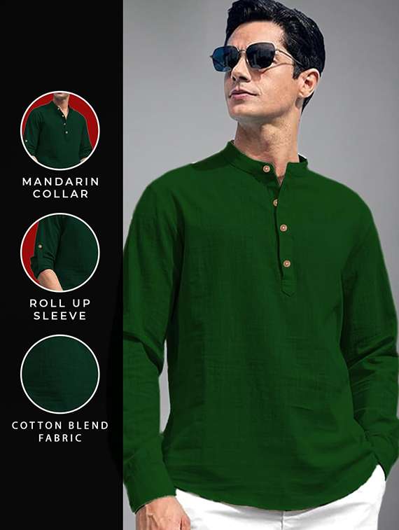 men solid mandarin neck short kurta - 22325955 -  Standard Image - 4