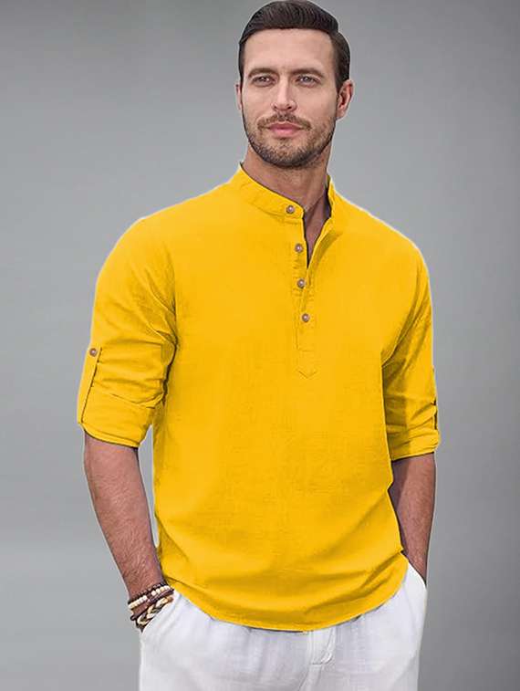 men solid mandarin neck short kurta - 22325961 -  Standard Image - 1