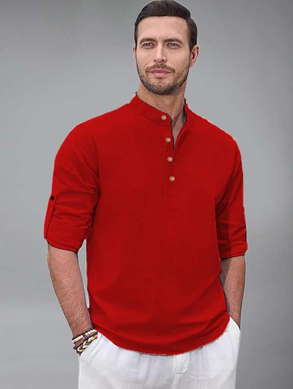 men solid mandarin neck short kurta - 22325966 -  Standard Image - 1