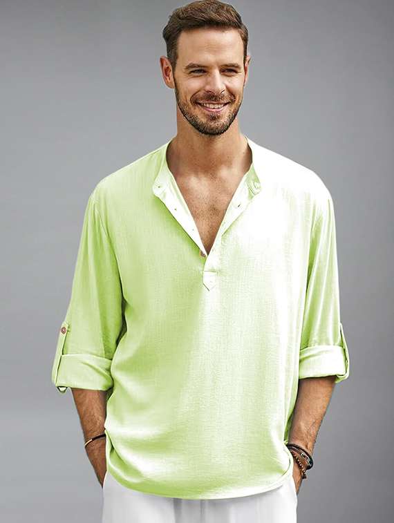 men solid mandarin neck short kurta