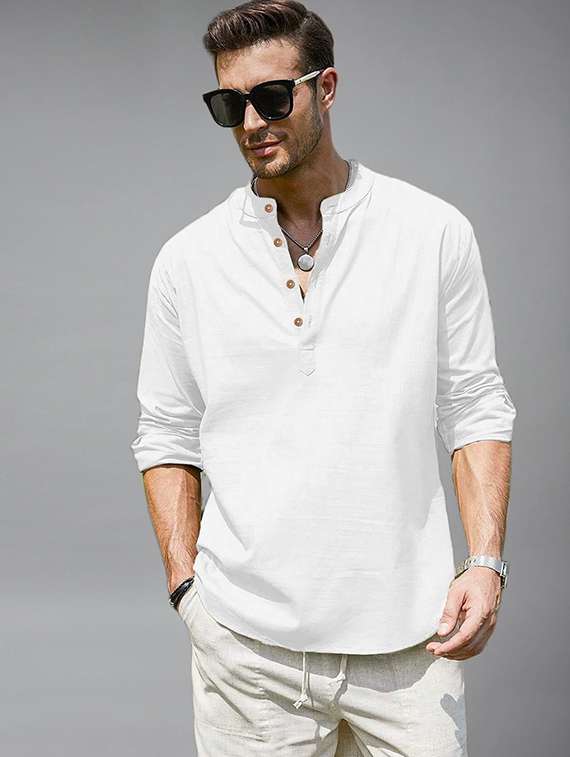 men solid mandarin neck short kurta - 22326002 -  Standard Image - 1