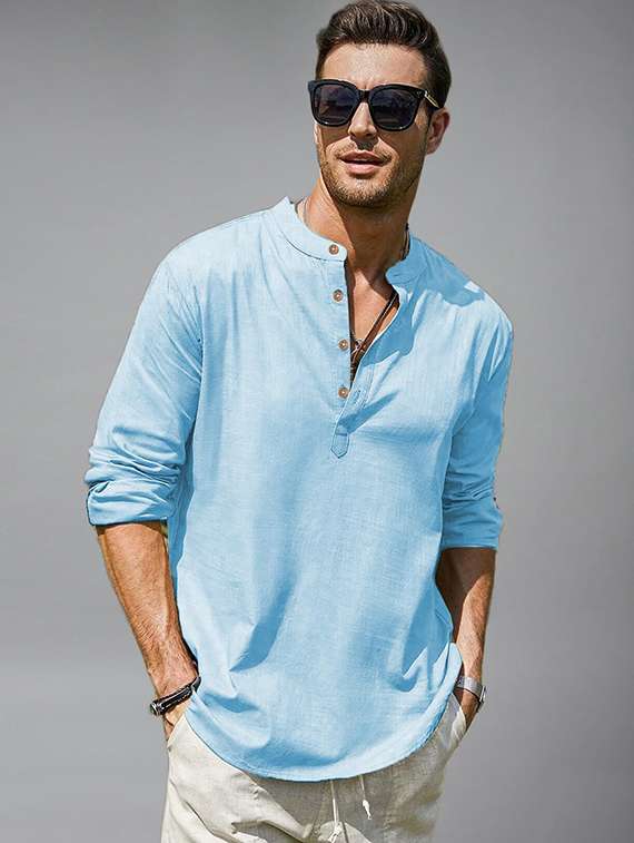 men solid mandarin neck short kurta - 22326004 -  Standard Image - 1