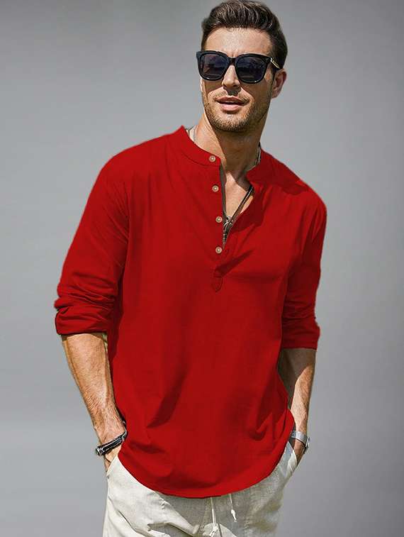 men solid mandarin neck short kurta