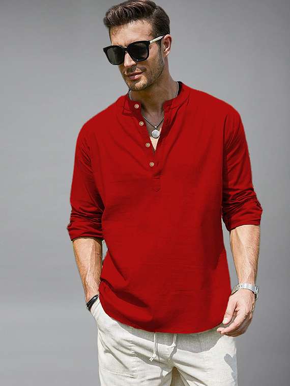 men solid mandarin neck short kurta - 22326006 -  Standard Image - 1