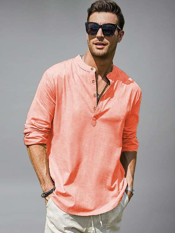 men solid mandarin neck short kurta - 22326009 -  Standard Image - 1