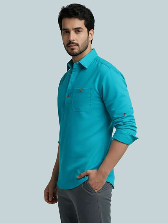 men solid long sleeve short kurta - 22326147 -  Standard Image - 1