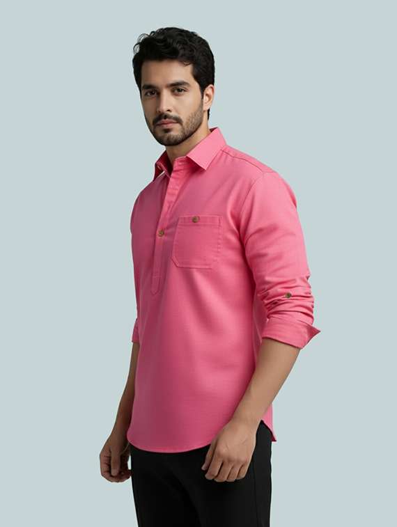 men solid long sleeve short kurta - 22326153 -  Standard Image - 1