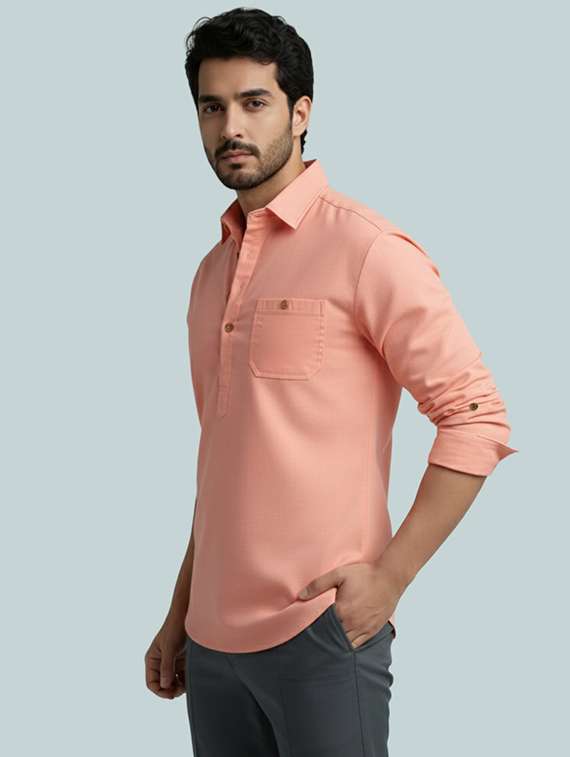 men solid long sleeve short kurta - 22326155 -  Standard Image - 1