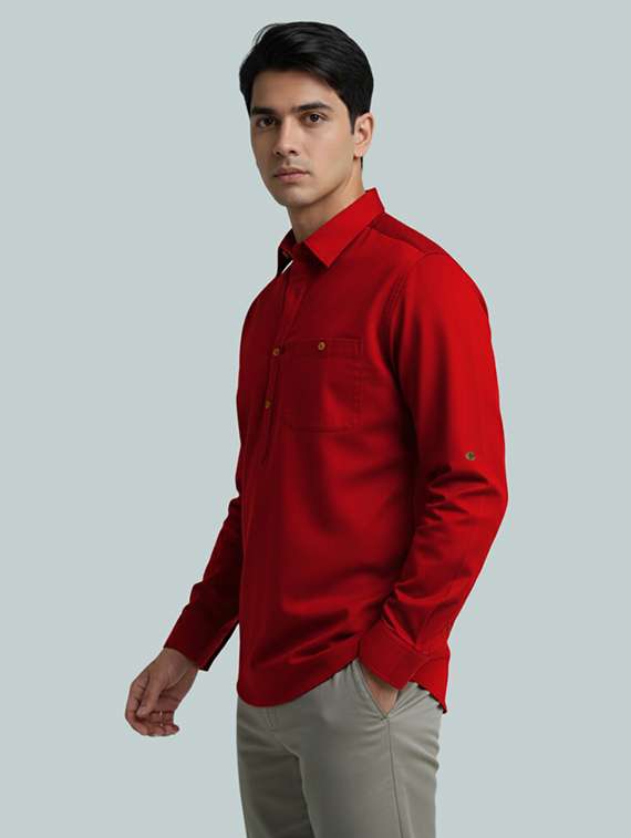 men solid long sleeve short kurta - 22326170 -  Standard Image - 1