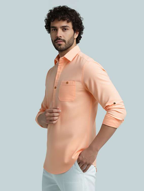 men solid long sleeve short kurta - 22326193 -  Standard Image - 1