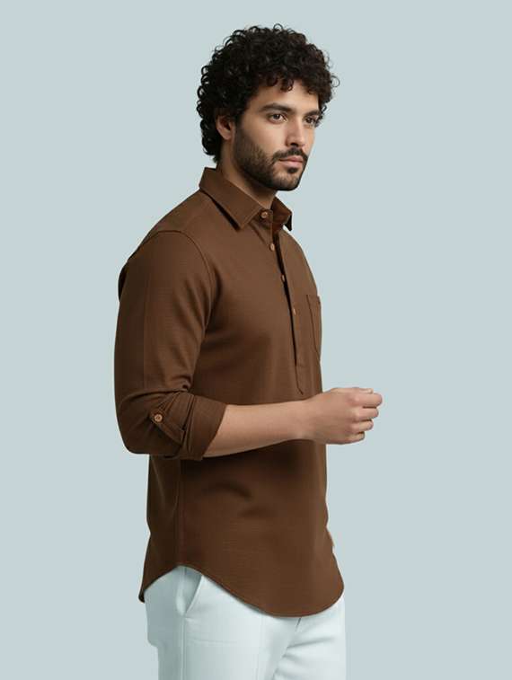 men solid long sleeve short kurta - 22326199 -  Standard Image - 1