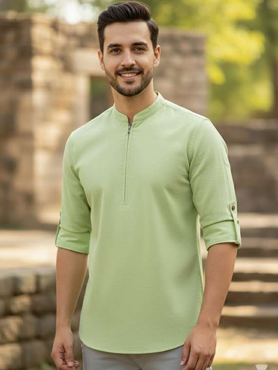 men solid long sleeve short kurta - 22326327 -  Standard Image - 1