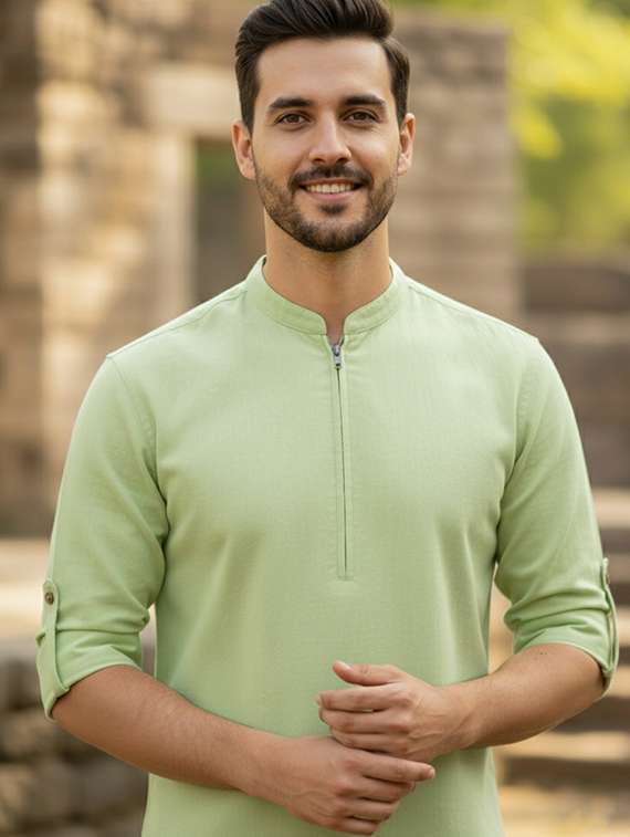 men solid long sleeve short kurta - 22326327 -  Standard Image - 4