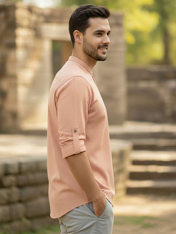 men solid long sleeve short kurta - 22326328 -  Standard Image - 1