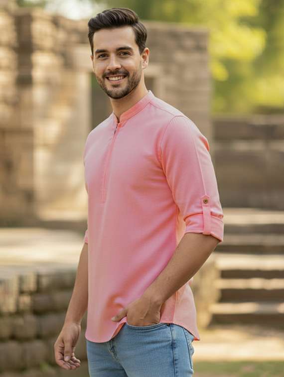 men solid mandarin neck short kurta - 22326332 -  Standard Image - 1